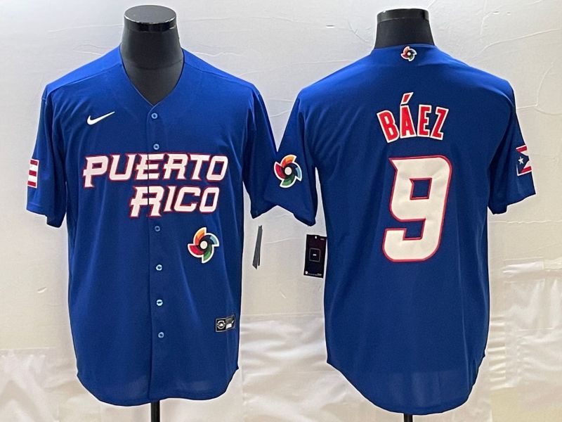 Men 2023 World Cub Puerto Rico 9 Baez Blue Nike MLB Jersey